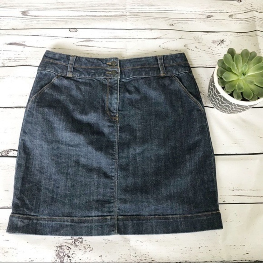 Lands End Denim Mini Skirt Womens 4 Dark Wash Jean Pockets Classic
